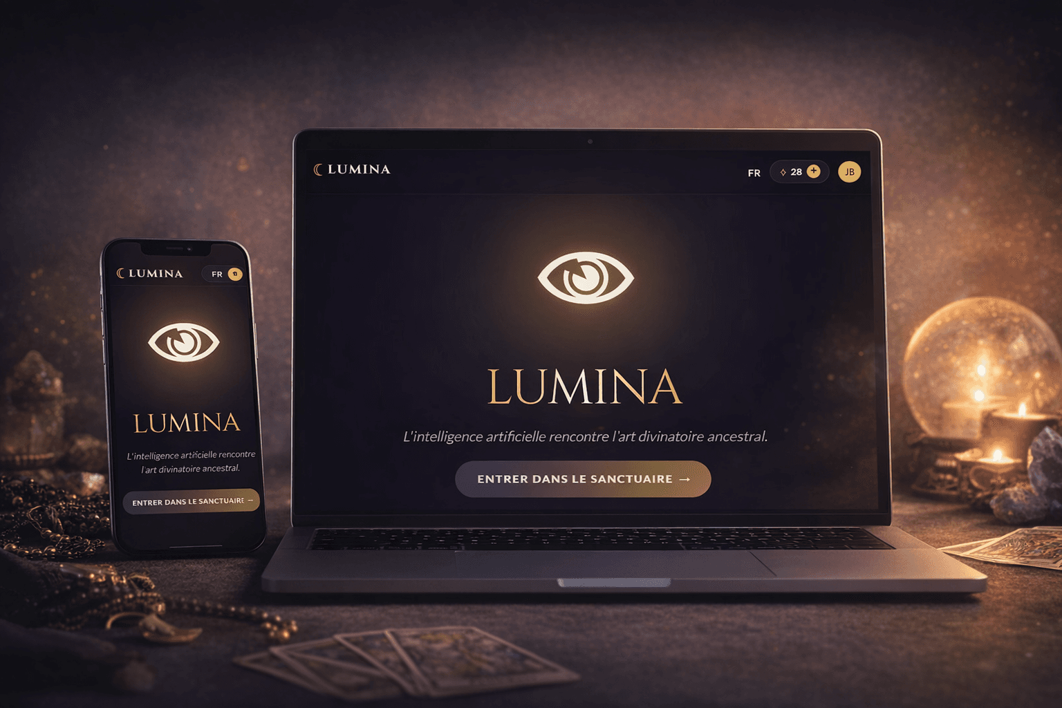 Application Lumina — tirage de tarot de Marseille guidé par l'intelligence artificielle