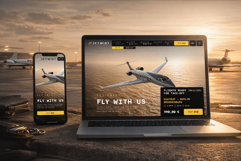 Application Jetwist — réservation de jets privés en ligne, interface mobile